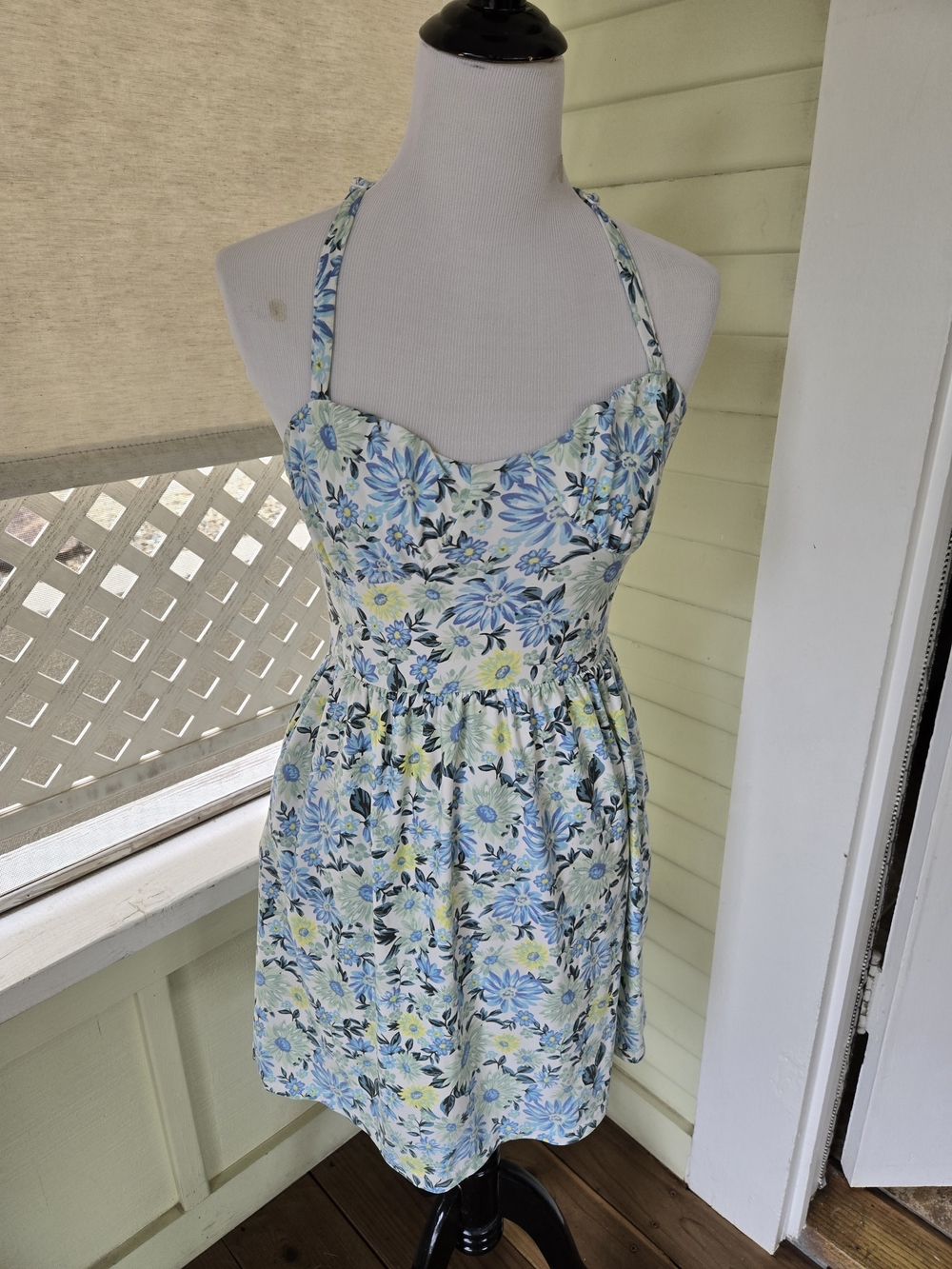 Floral Halter Dress in Blue and White